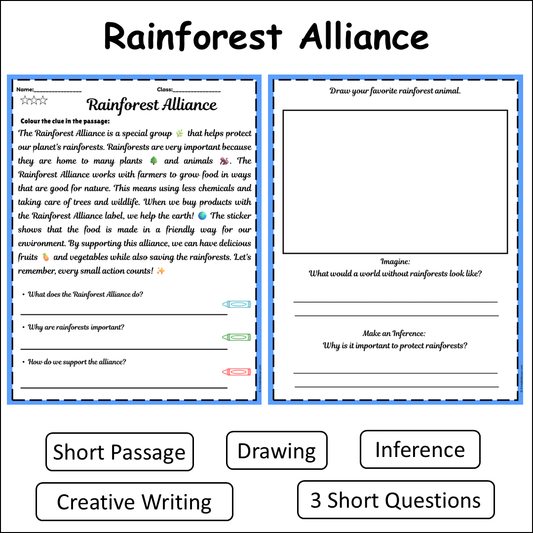 Rainforest Alliance | Short Reading Comprehension Creative Worksheet