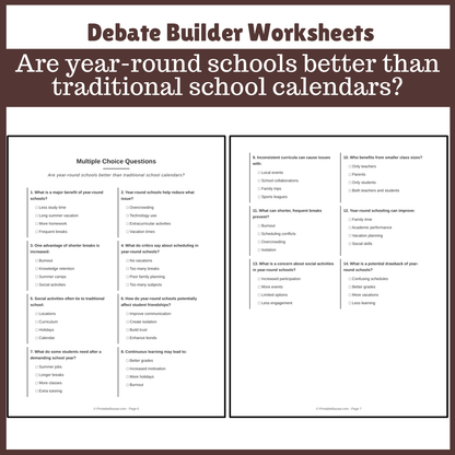 Are year-round schools better than traditional school calendars? | Favour and Against Worksheet Printable Activity