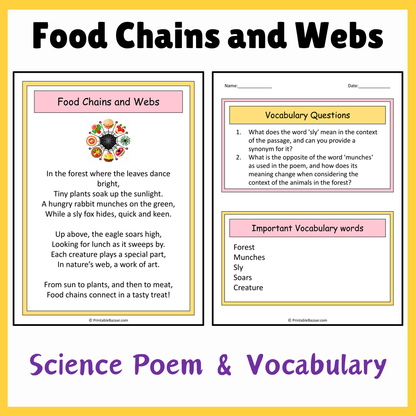 Food Chains and Webs | Science Poem Reading Comprehension Activity