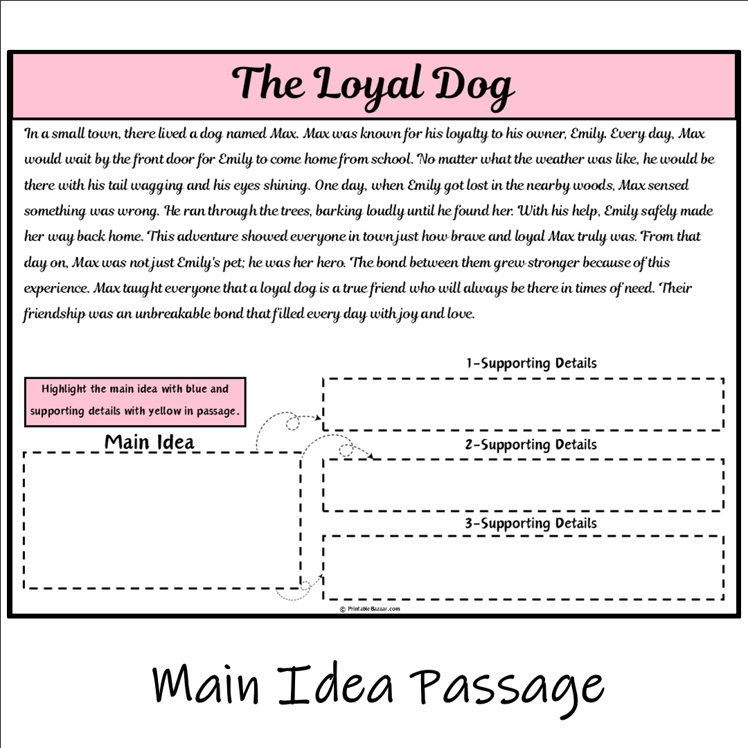 The Loyal Dog | Main Idea and Supporting Details Reading Passage and Questions