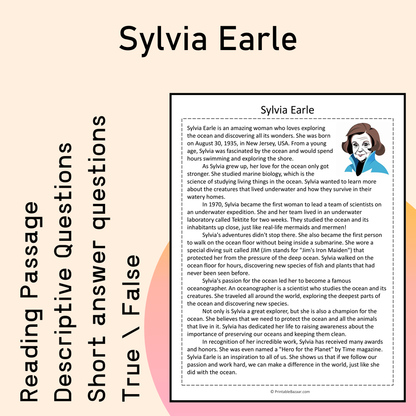 Sylvia Earle | Reading Comprehension Passage Printable Activity