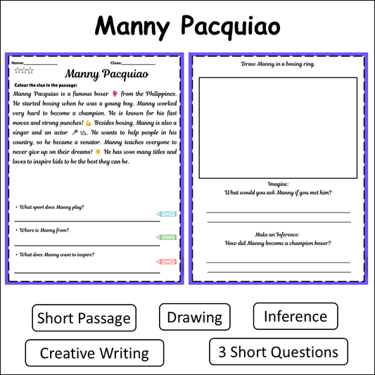 Manny Pacquiao | Short Reading Comprehension Creative Worksheet