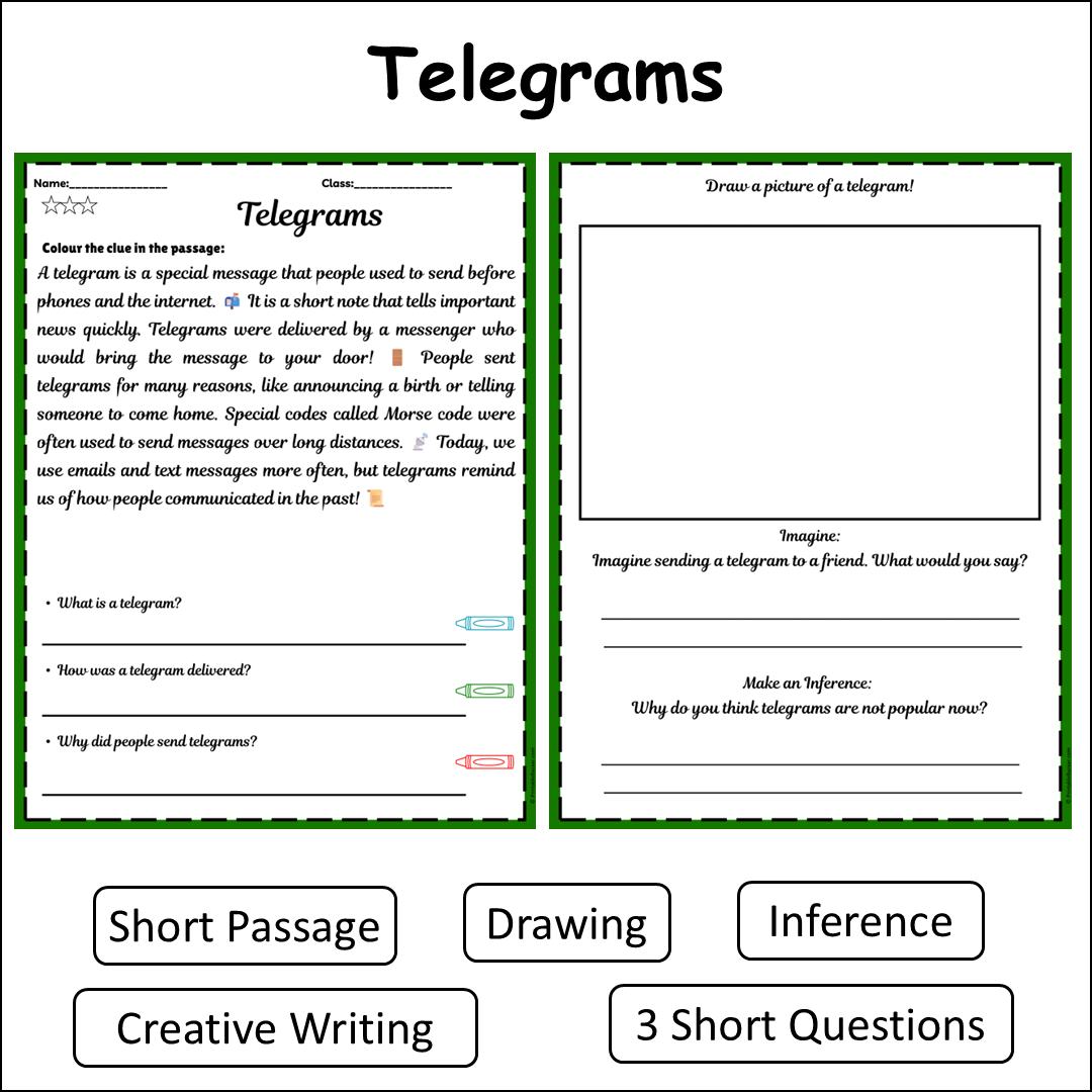 Telegrams | Short Reading Comprehension Creative Worksheet