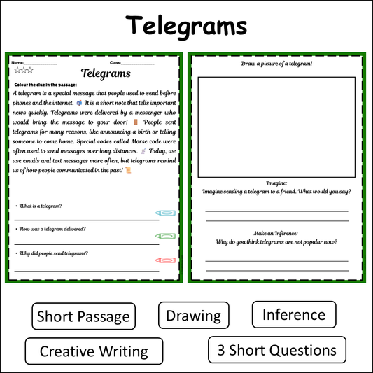 Telegrams | Short Reading Comprehension Creative Worksheet