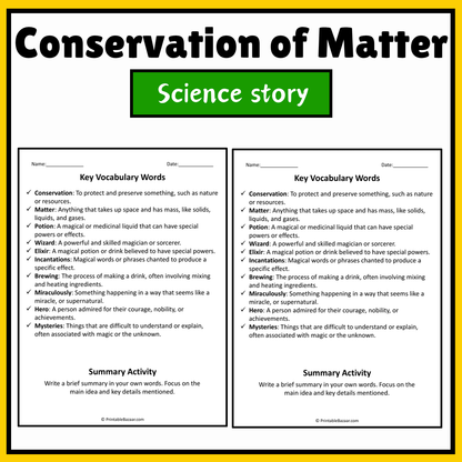 Conservation of Matter | Science Story Reading Comprehension Activity