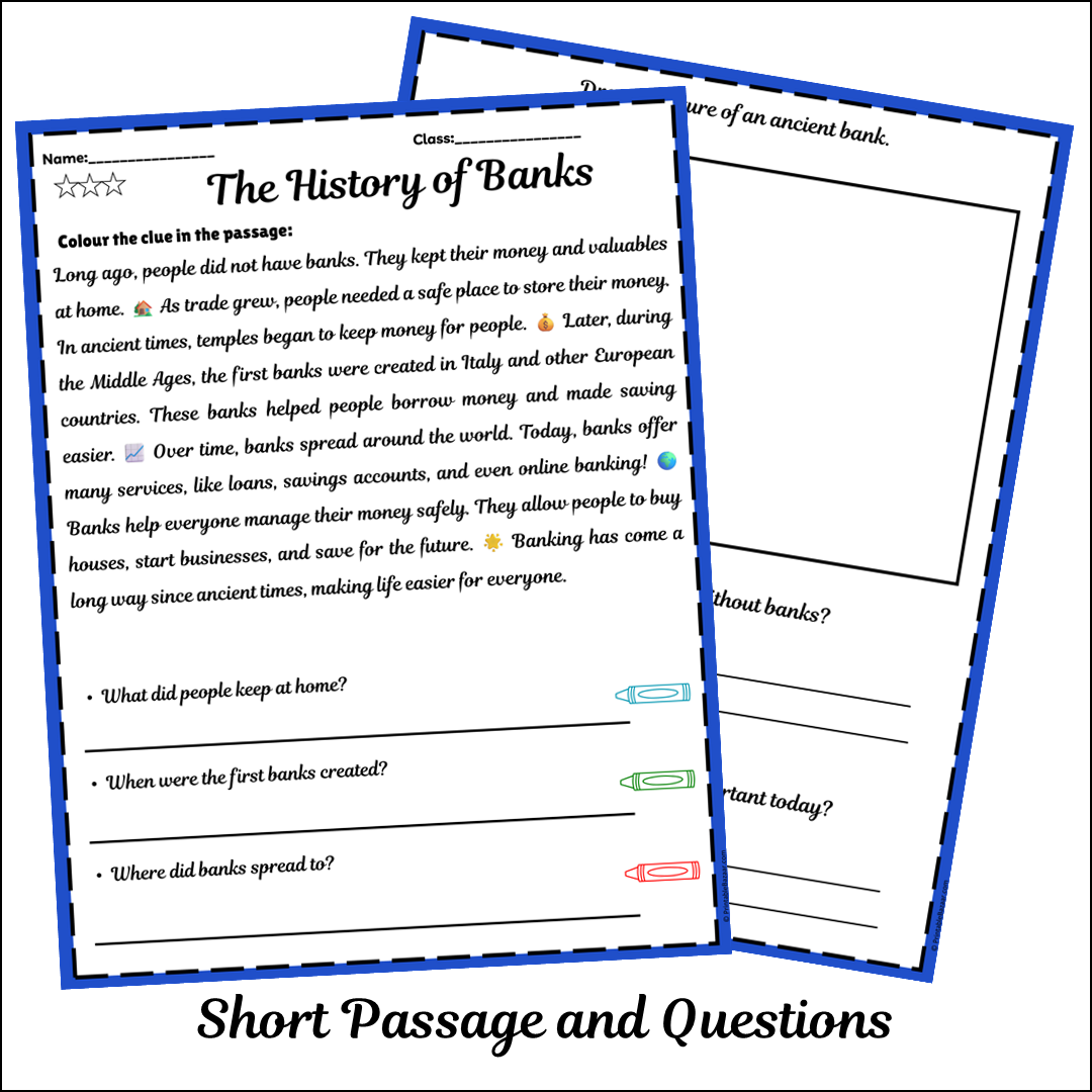 The History of Banks | Short Reading Comprehension Creative Worksheet