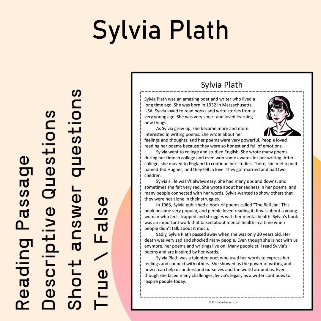 Sylvia Plath | Reading Comprehension Passage Printable Activity