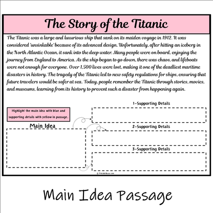 The Story of the Titanic | Main Idea and Supporting Details Reading Passage and Questions