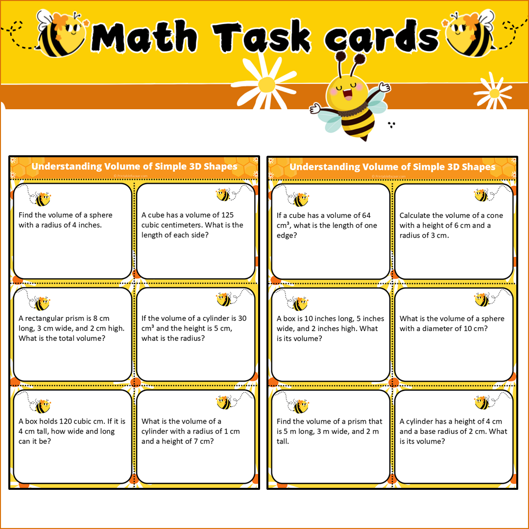 Understanding Volume of Simple 3D Shapes | Math Task Cards