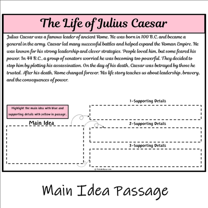 The Life of Julius Caesar | Main Idea and Supporting Details Reading Passage and Questions