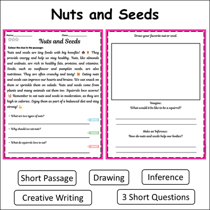 Nuts and Seeds | Short Reading Comprehension Creative Worksheet