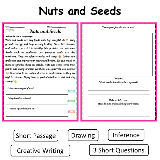 Nuts and Seeds | Short Reading Comprehension Creative Worksheet
