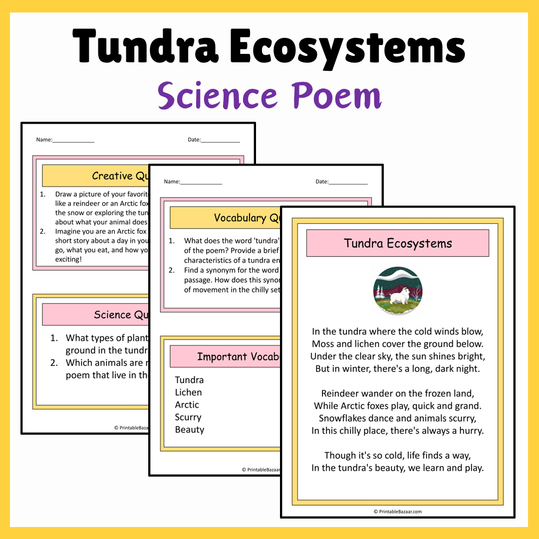 Tundra Ecosystems | Science Poem Reading Comprehension Activity