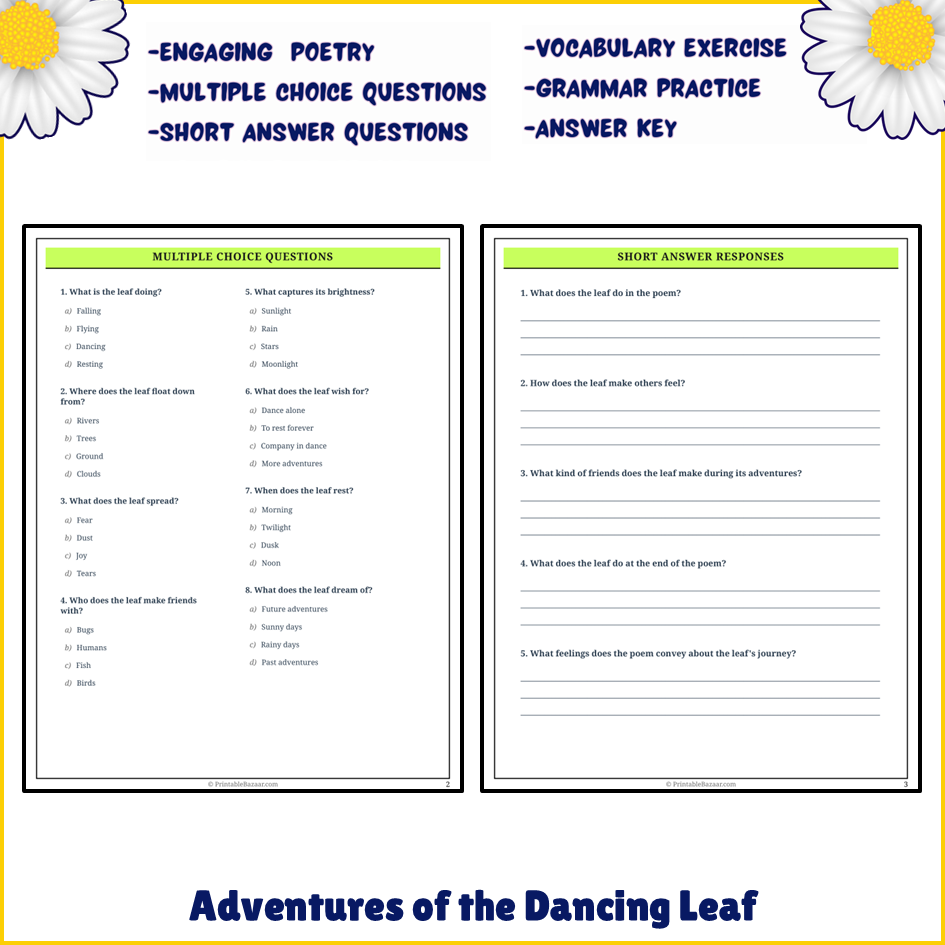 Adventures of the Dancing Leaf | Poem Grammar Worksheet Printable Activity