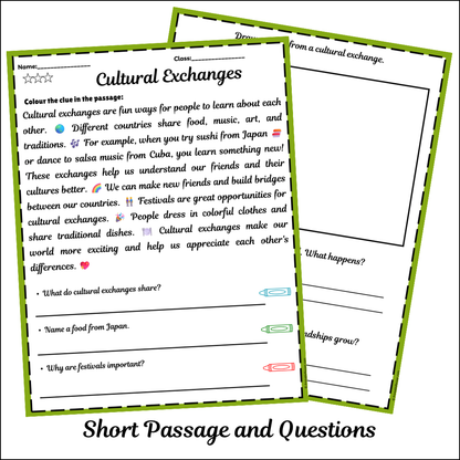 Cultural Exchanges | Short Reading Comprehension Creative Worksheet