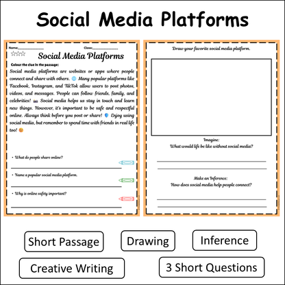Social Media Platforms | Short Reading Comprehension Creative Worksheet