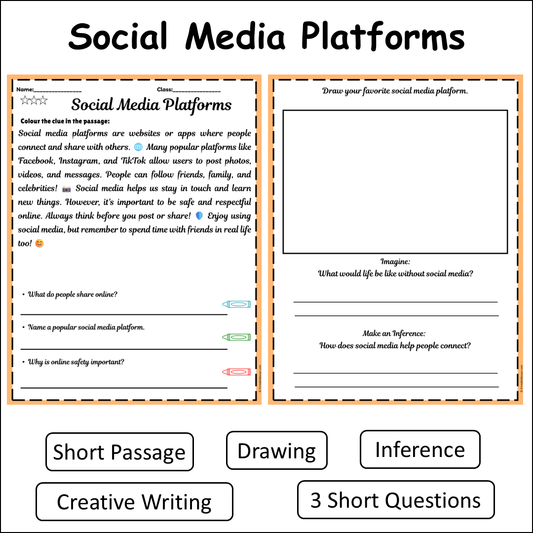 Social Media Platforms | Short Reading Comprehension Creative Worksheet