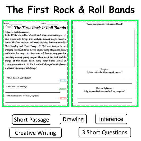 The First Rock & Roll Bands | Short Reading Comprehension Creative Worksheet