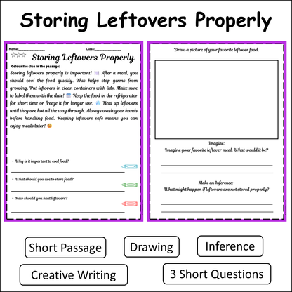 Storing Leftovers Properly | Short Reading Comprehension Creative Worksheet
