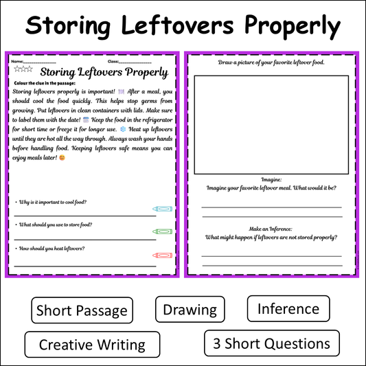 Storing Leftovers Properly | Short Reading Comprehension Creative Worksheet