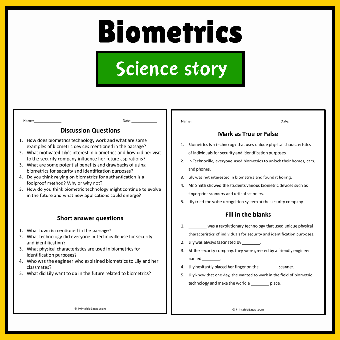 Biometrics | Science Story Reading Comprehension Activity