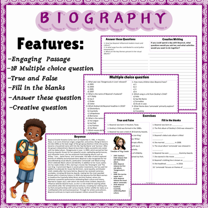 Beyonce | Biography Reading Comprehension and Questions Worksheet