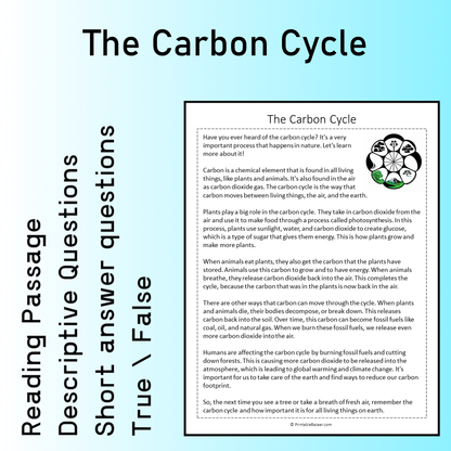 The Carbon Cycle | Reading Comprehension Passage Printable Worksheet