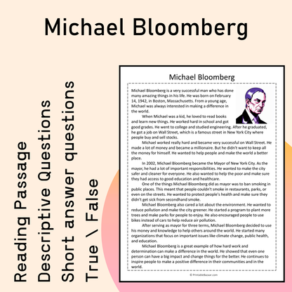 Michael Bloomberg | Reading Comprehension Passage Printable Activity