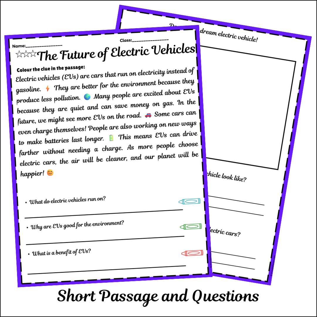 The Future of Electric Vehicles | Short Reading Comprehension Creative Worksheet