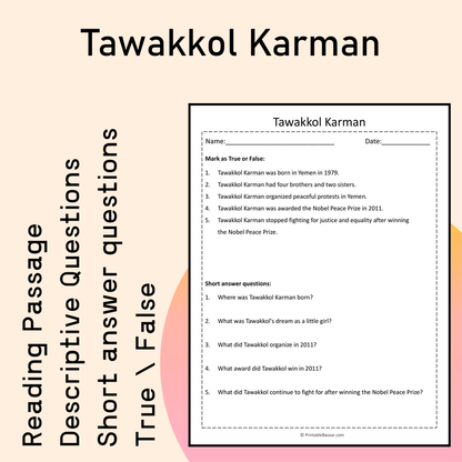 Tawakkol Karman | Reading Comprehension Passage Printable Activity