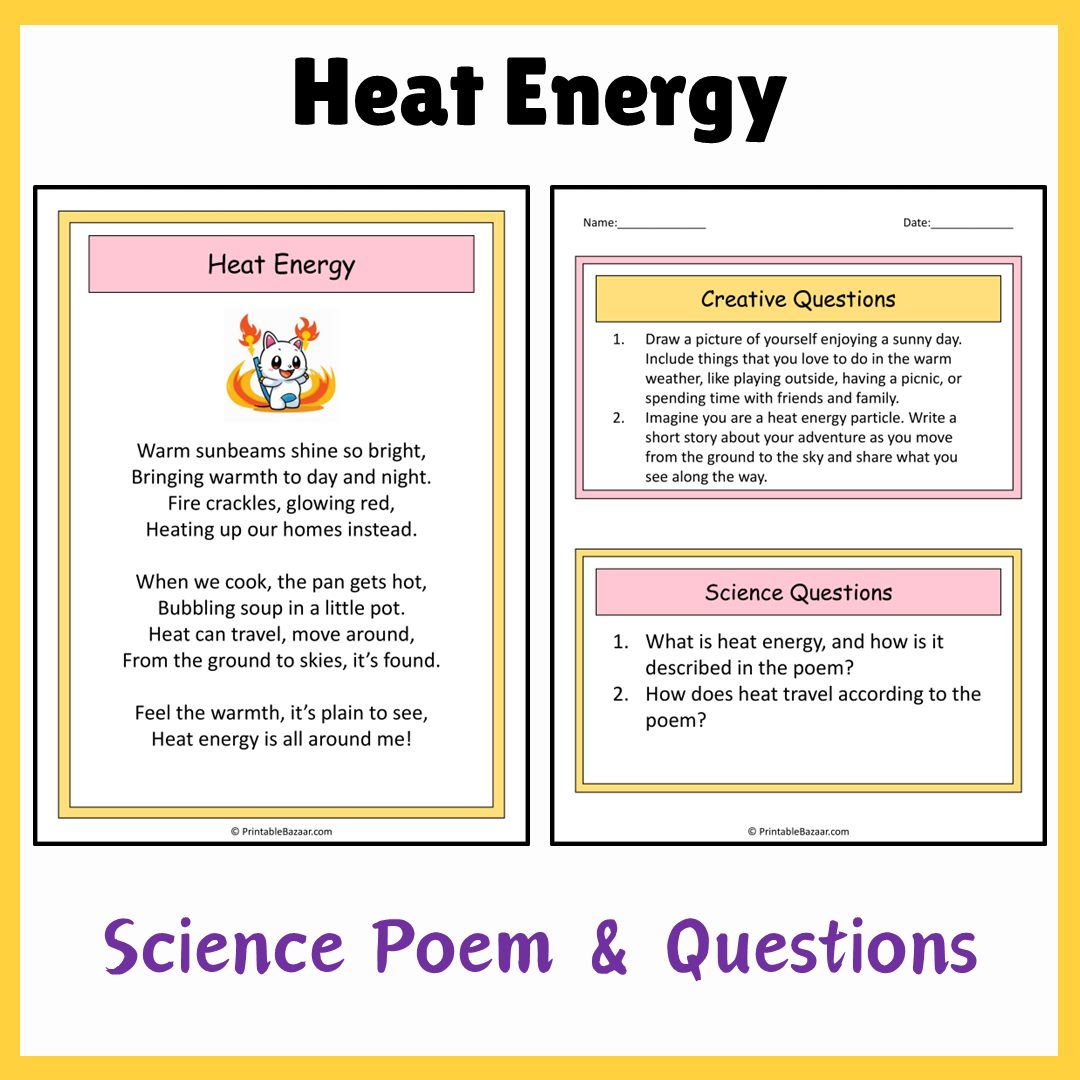 Heat Energy | Science Poem Reading Comprehension Activity