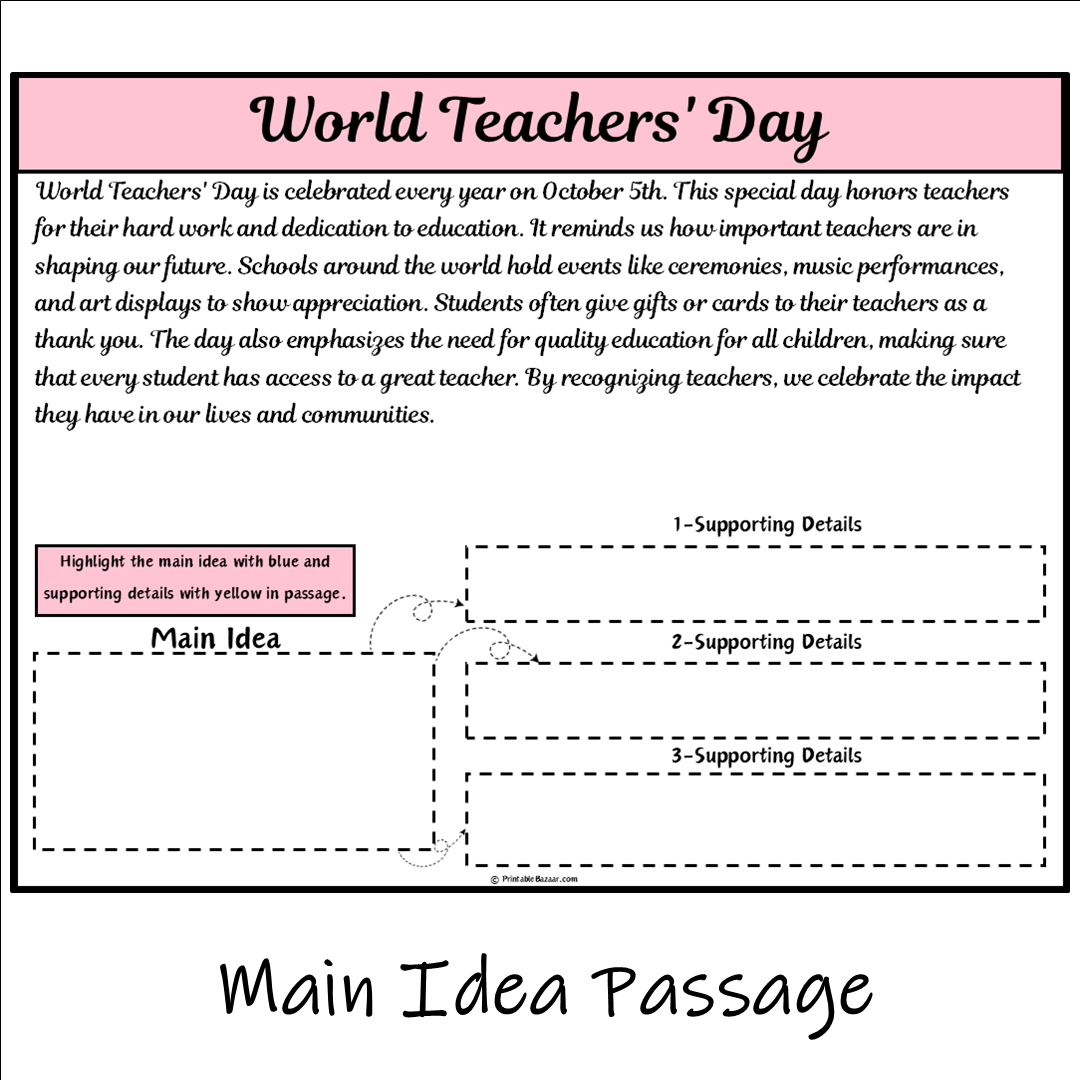 World Teachers’ Day | Main Idea and Supporting Details Reading Passage and Questions