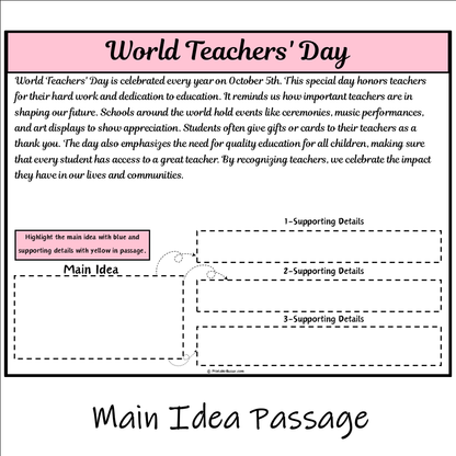 World Teachers’ Day | Main Idea and Supporting Details Reading Passage and Questions