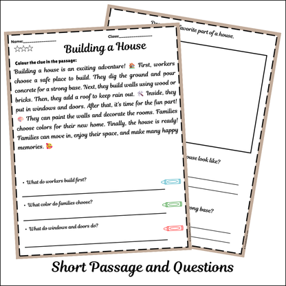 Building a House | Short Reading Comprehension Creative Worksheet