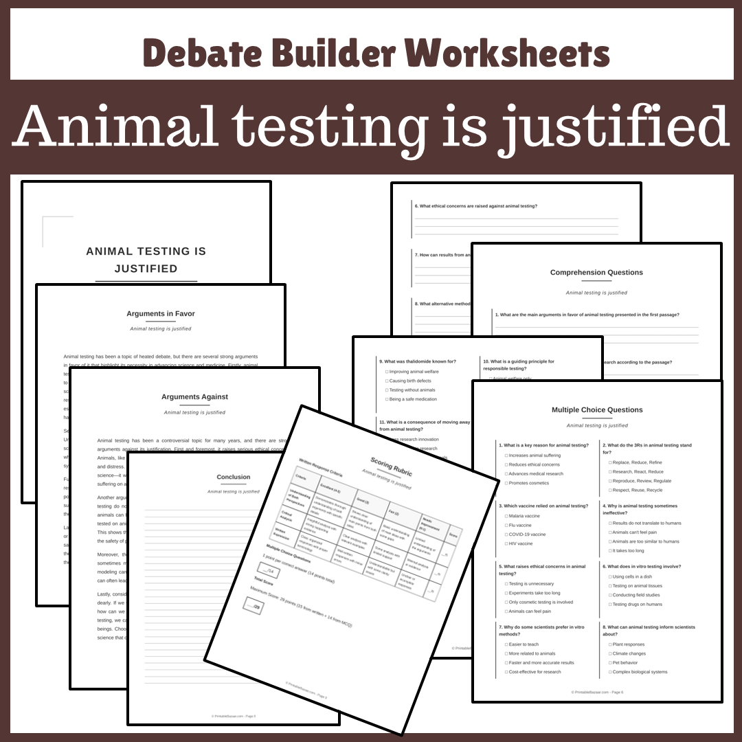 Animal testing is justified | Favour and Against Worksheet Printable Activity
