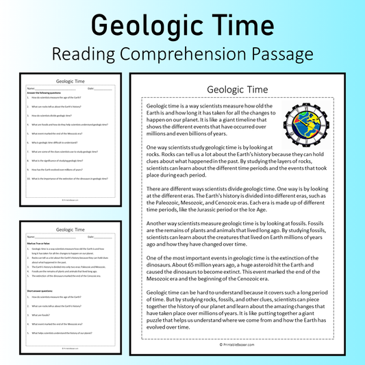 Geologic Time | Reading Comprehension Passage Printable Worksheet