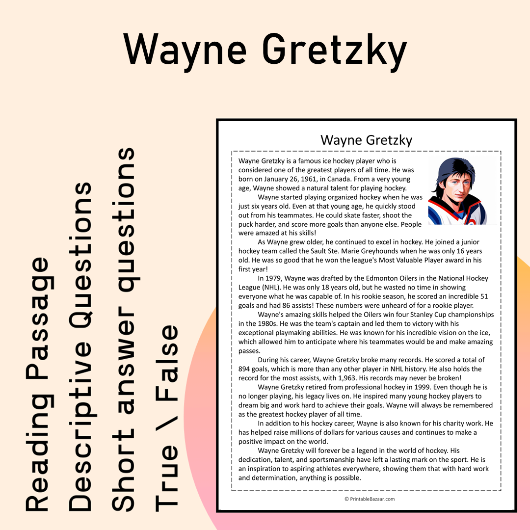 Wayne Gretzky | Reading Comprehension Passage Printable Activity