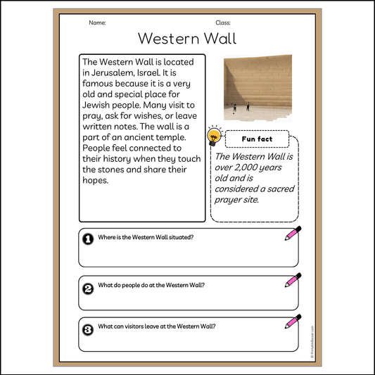 Western Wall | Reading Passage Comprehension Questions Writing Facts Worksheet