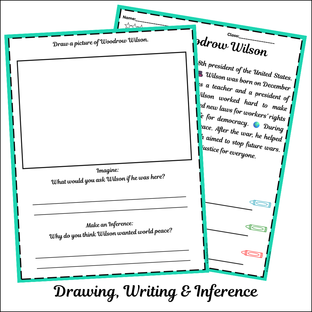 Woodrow Wilson | Short Reading Comprehension Creative Worksheet