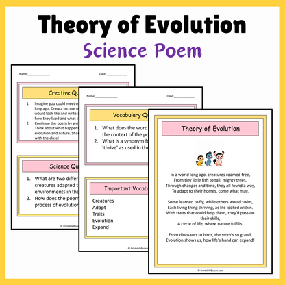 Theory of Evolution | Science Poem Reading Comprehension Activity