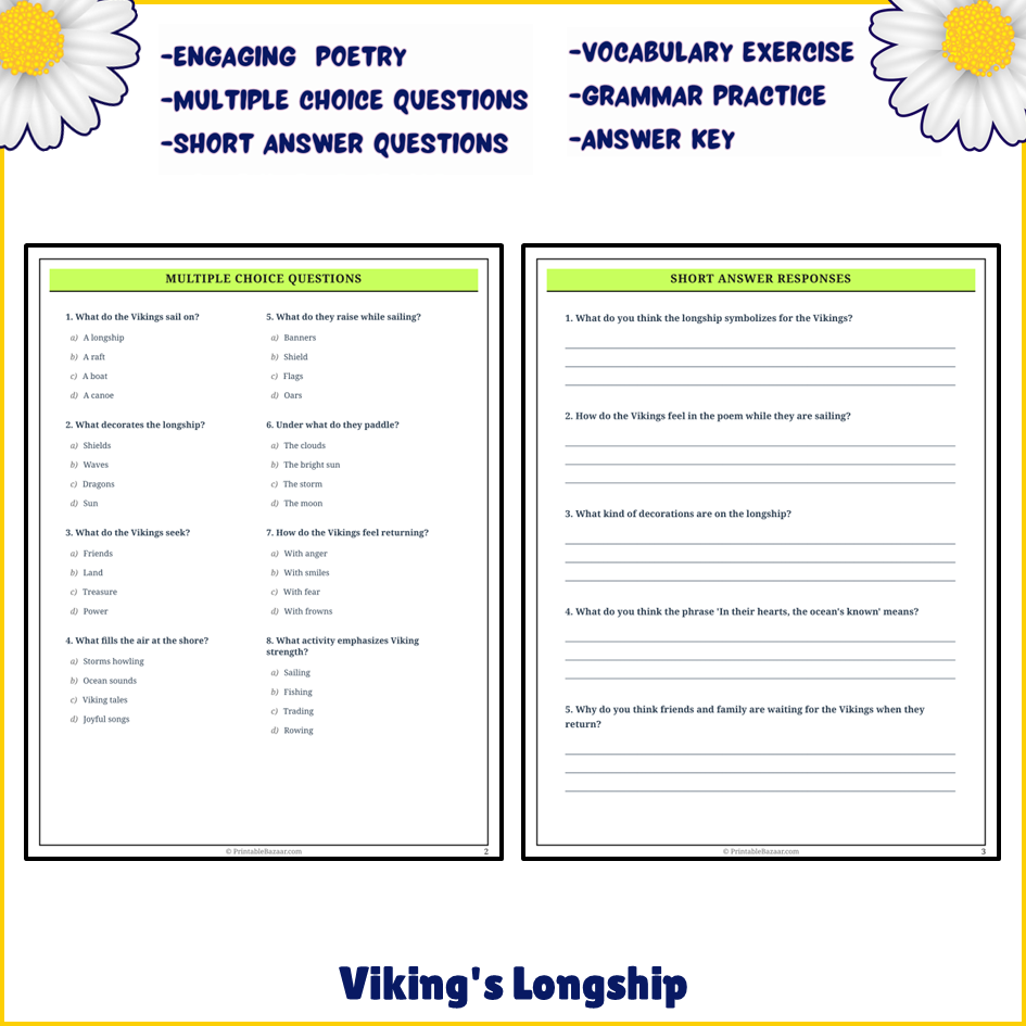 Viking's Longship | Poem Grammar Worksheet Printable Activity