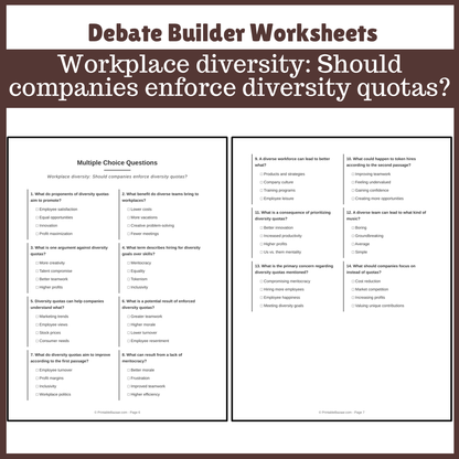 Workplace diversity: Should companies enforce diversity quotas? | Favour and Against Worksheet Printable Activity