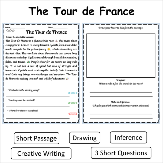 The Tour de France | Short Reading Comprehension Creative Worksheet