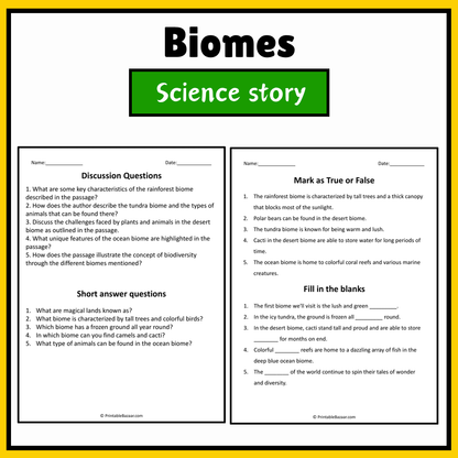 Biomes | Science Story Reading Comprehension Activity