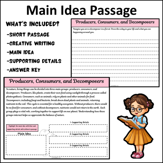 Producers, Consumers, and Decomposers | Main Idea and Supporting Details Reading Passage and Questions