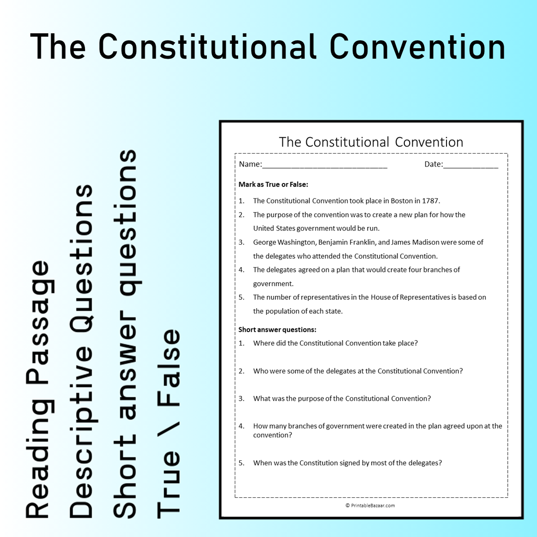 The Constitutional Convention | Reading Comprehension Passage Printable Worksheet