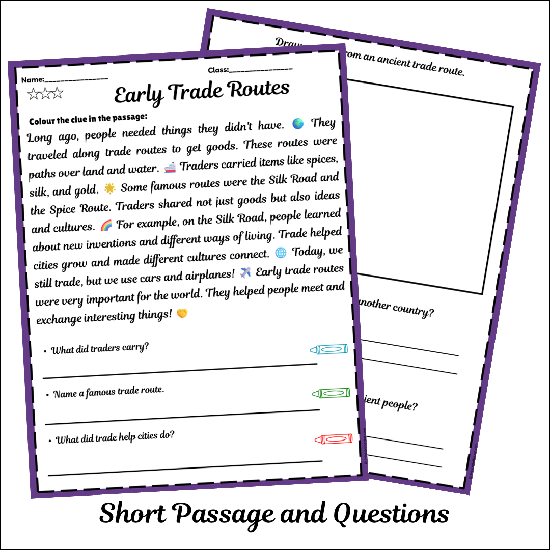 Early Trade Routes | Short Reading Comprehension Creative Worksheet