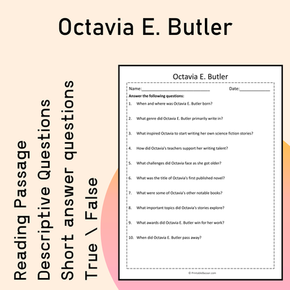 Octavia E. Butler | Reading Comprehension Passage Printable Activity