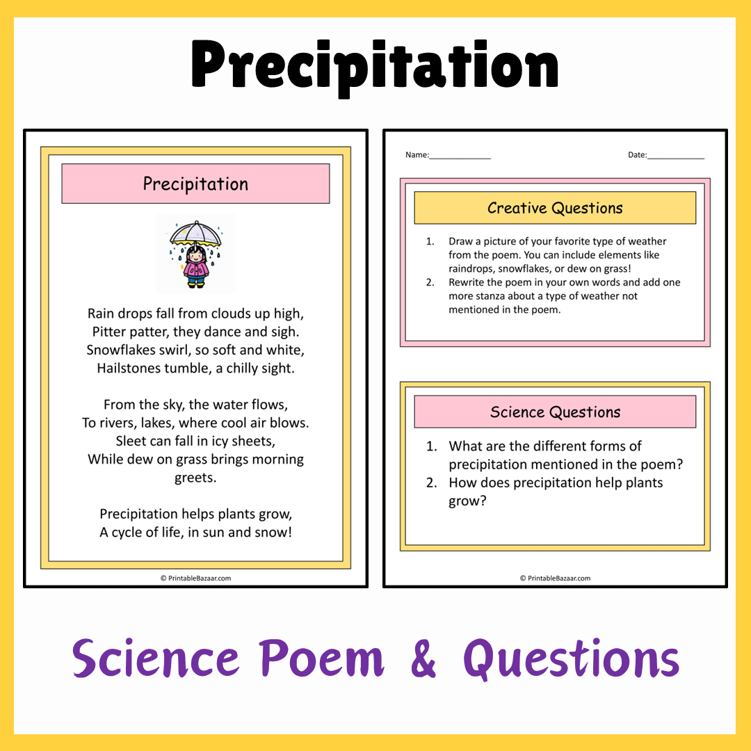 Precipitation | Science Poem Reading Comprehension Activity