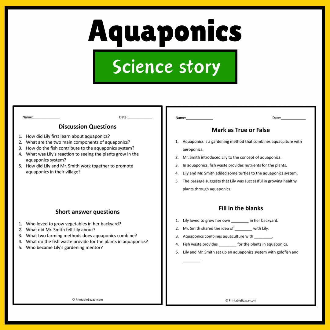 Aquaponics | Science Story Reading Comprehension Activity